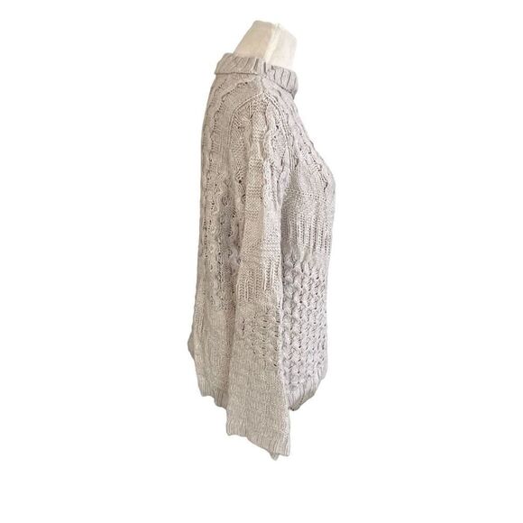 Soft Surroundings NWT Sweater Open Cable Knit Flare Sleeve Mock Neck sz L - Picture 3 of 11